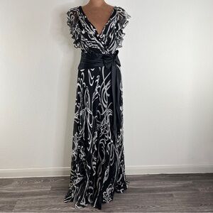 Tadashi Collection Sz 8 Black Ruffle Silk  Fairy Goth Witchy Maxi Dress Vtg Y2K